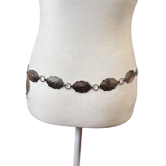 VTG Silver Tone Concho Belt Metal Scalloped Western Boho Stamped Statement O/S - Picture 3 of 9